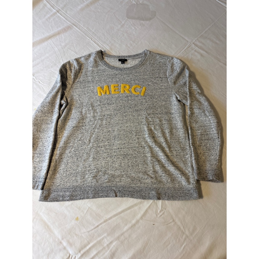 Talbots Sweatshirt Womens LP Gray Merci Chenille Graphic Pullover